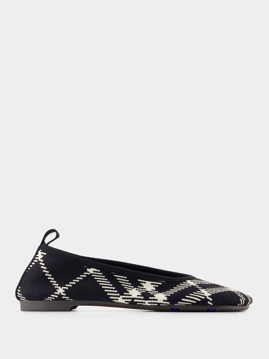 Burberry Shoes - Burberry Check Knit Ballet Flats – Black & White 38